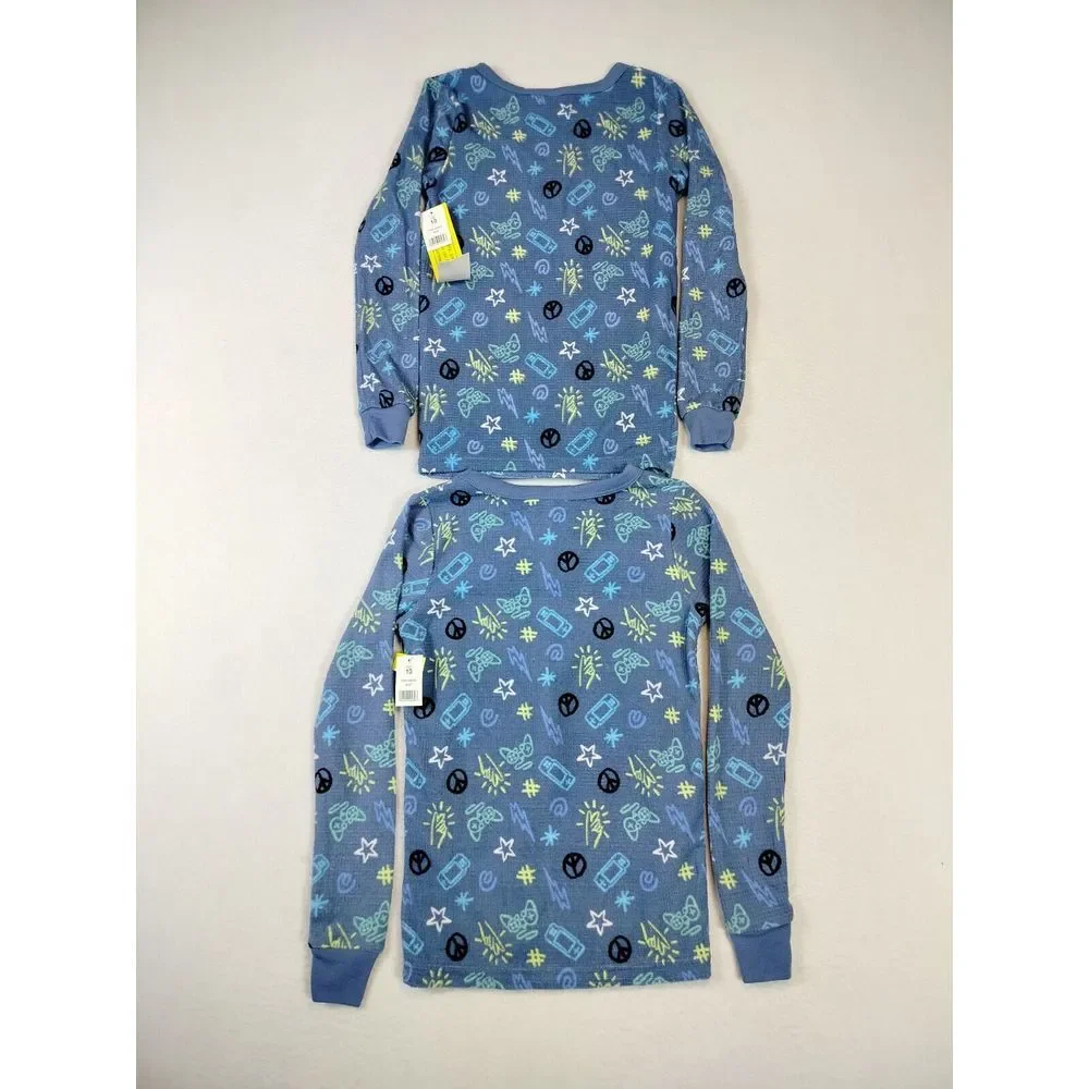 Calvin Klein Pajama Shirts Youth Boys Blue‎ 10 Classiccore Long Sleeve Geometric